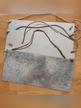 Set Of 4 Rustic Galvanized Metal Hanging Sign with Twine